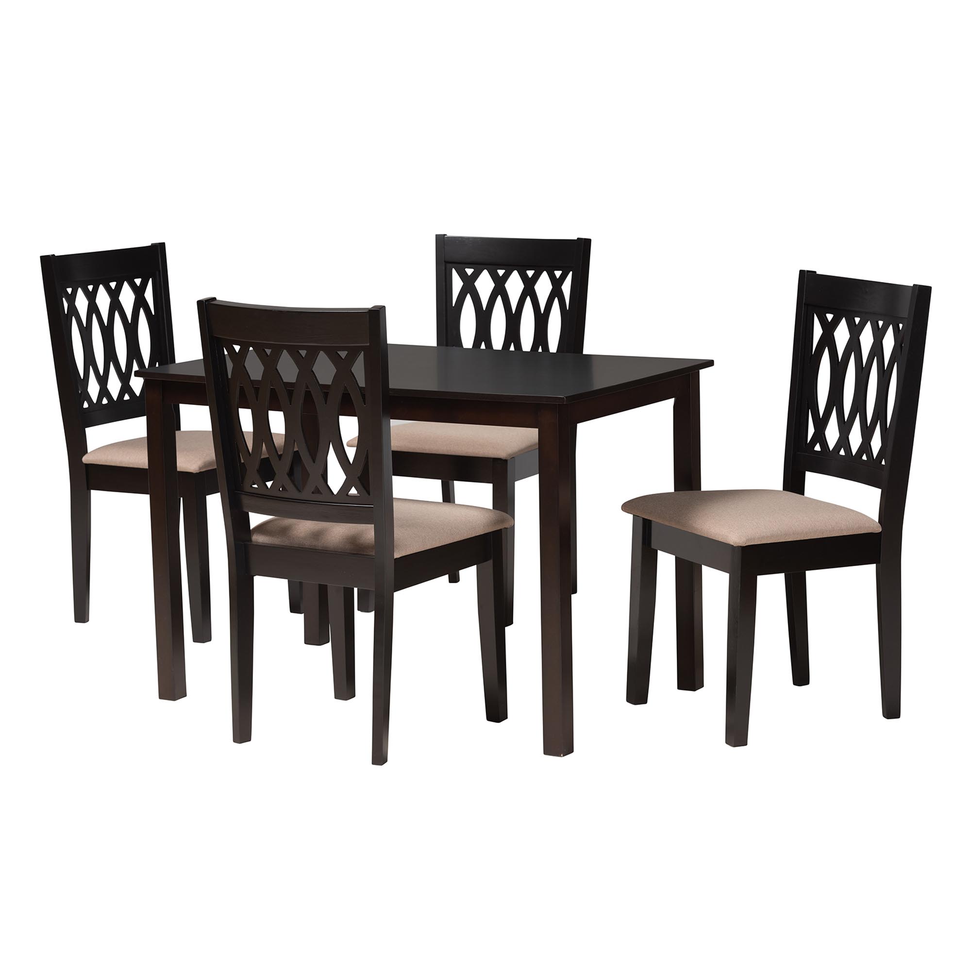 Baxton Studio Florencia Modern Beige Fabric and Espresso Brown Finished Wood 5-Piece Dining Set